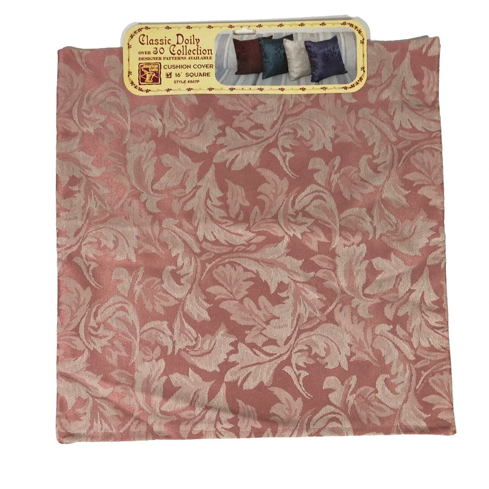 Pink Pillow Cushion Covers Zip Floral 16” Square Pink Cream Brocade Set of Four